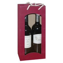 Dárková taška 18x35,5+8,5cm na 2 láhve vínová - lepenka